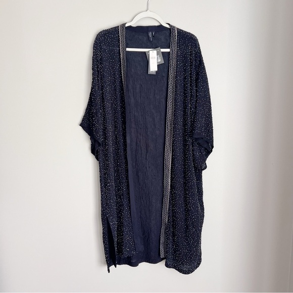 Bl^nk London Beaded Open Front Duster Cardi New Black Anthropologie one size - Picture 1 of 8